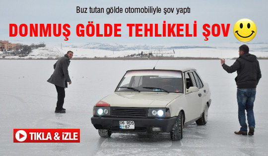 Donmuş göl üstünde tehlikeli şov