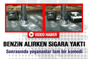Benzin alırken kibrit yakan şoför - Video