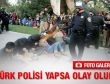 Yerde oturan öğrencilere biber gazı