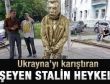 Ukrayna'da işeyen Stalin heykeli yıkıldı
